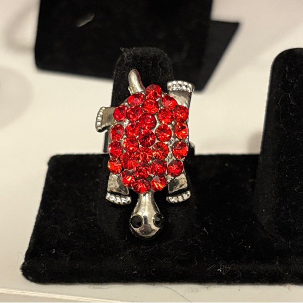 Red Crystal Turtle Adjustable Ring - image 1